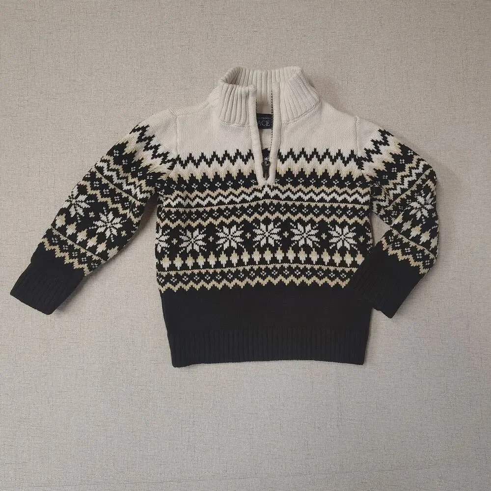 The Children's Place Boys 2T Fair Isle Sweater Quarter Zip Snowflake Nordic